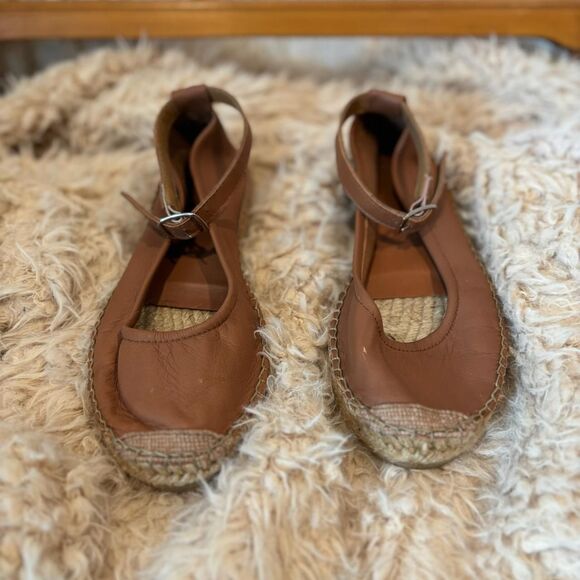 Free People Women's Espadrilles Brown Leather w/ Tan Woven Sole Size 7 - Picture 2 of 6